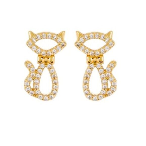 Kate Spade Jazz Things Up Pave Cat Stud Earrings NWOT - Picture 3 of 3